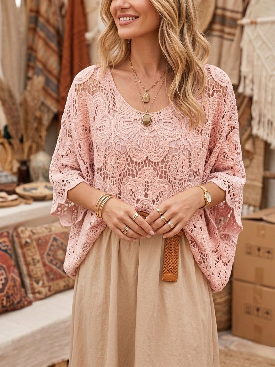 Top Crochet 2 Pièces Manche Chauve-souris (x6)