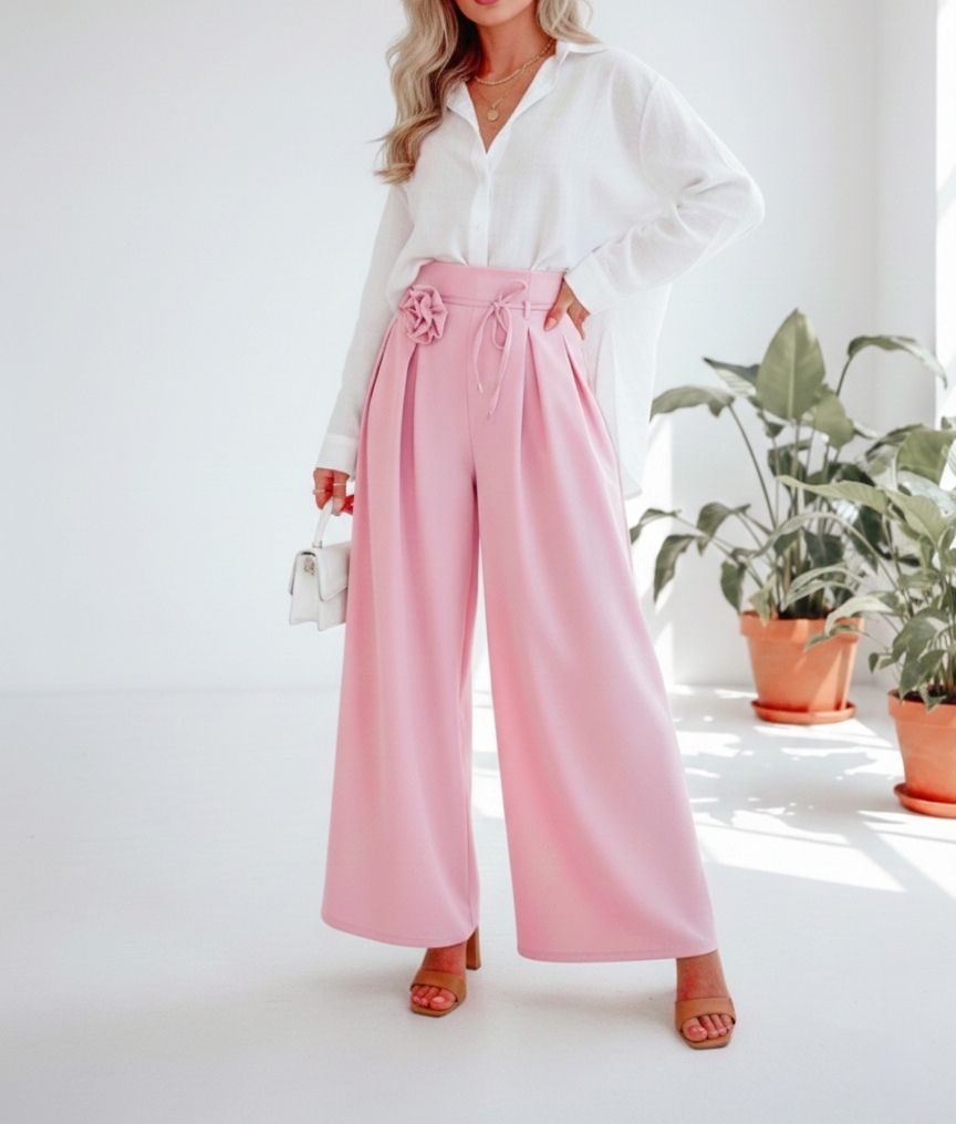 Pantalon Large À Taille Haute(×6)