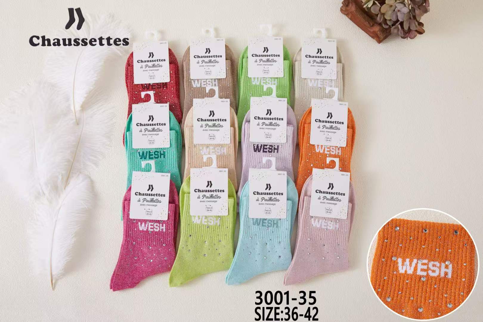 chaussette paillettes avec message(×12)3001
