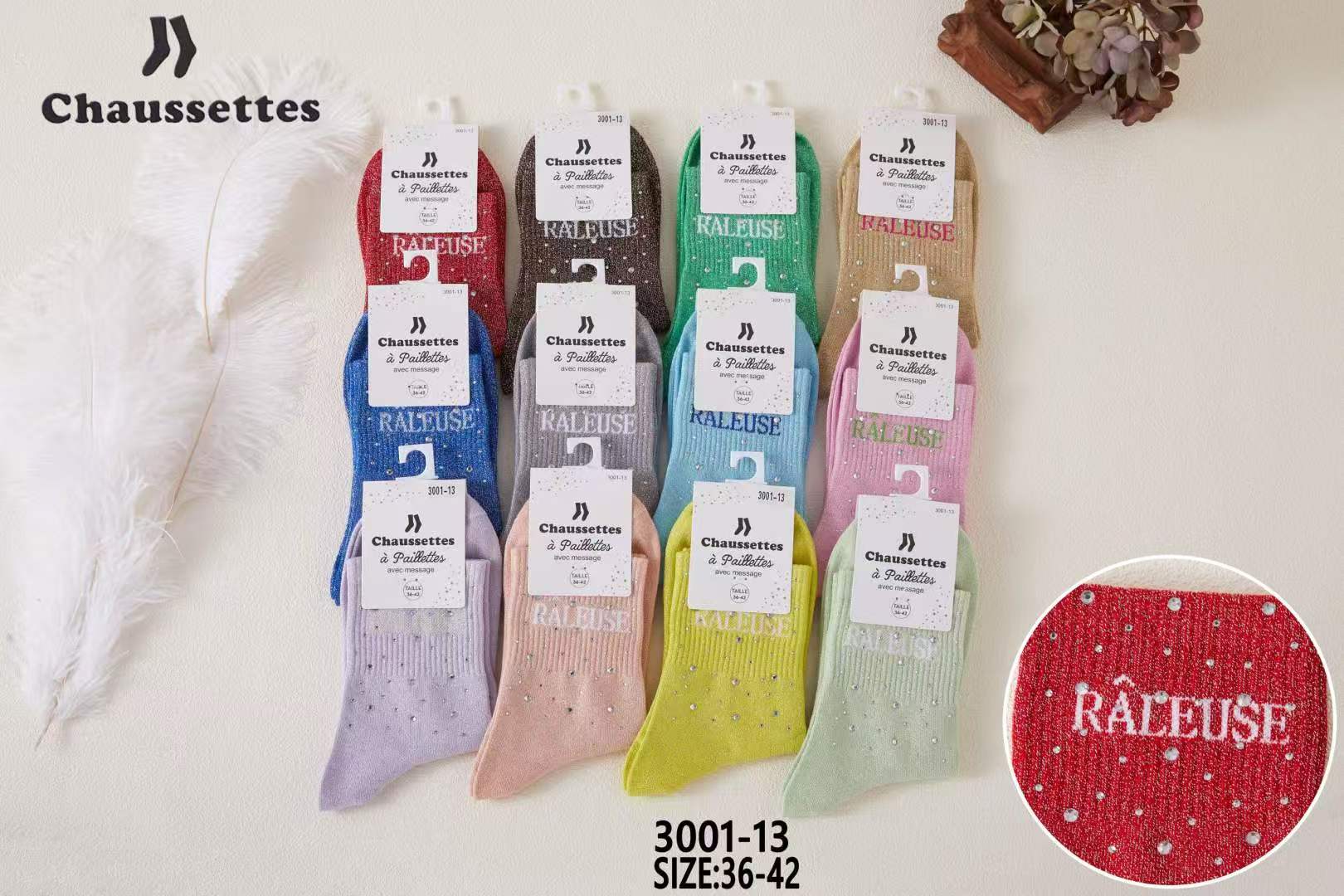 chaussette paillettes avec message(×12)6001