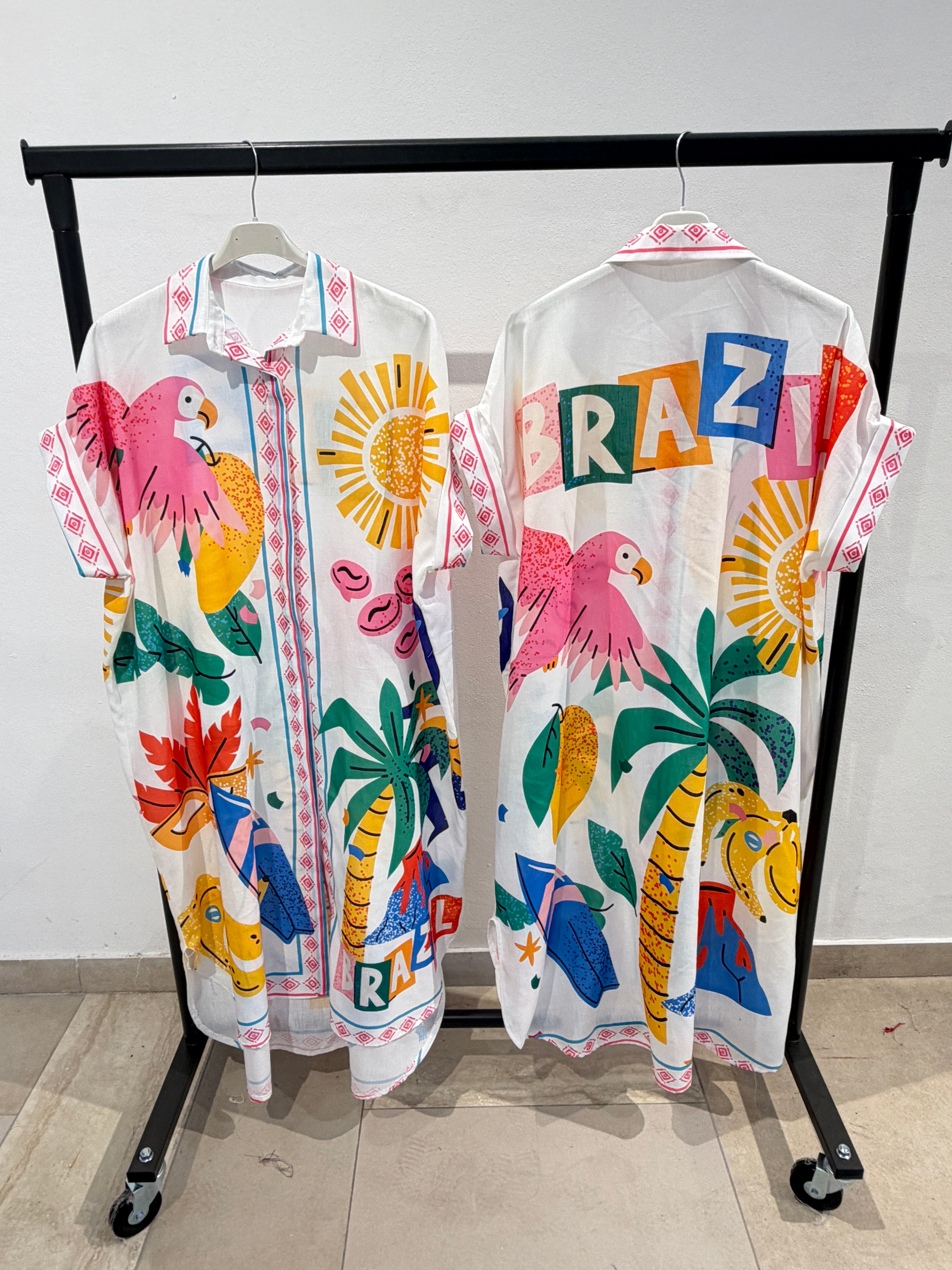 Robe Chemise Longue Imprimée Graphique (x4)