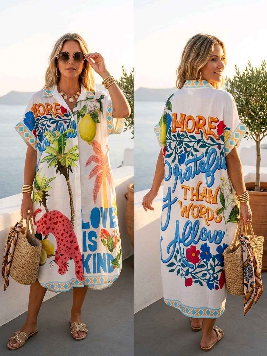 Robe Chemise Longue Imprimée Graphique OverSize (x4)
