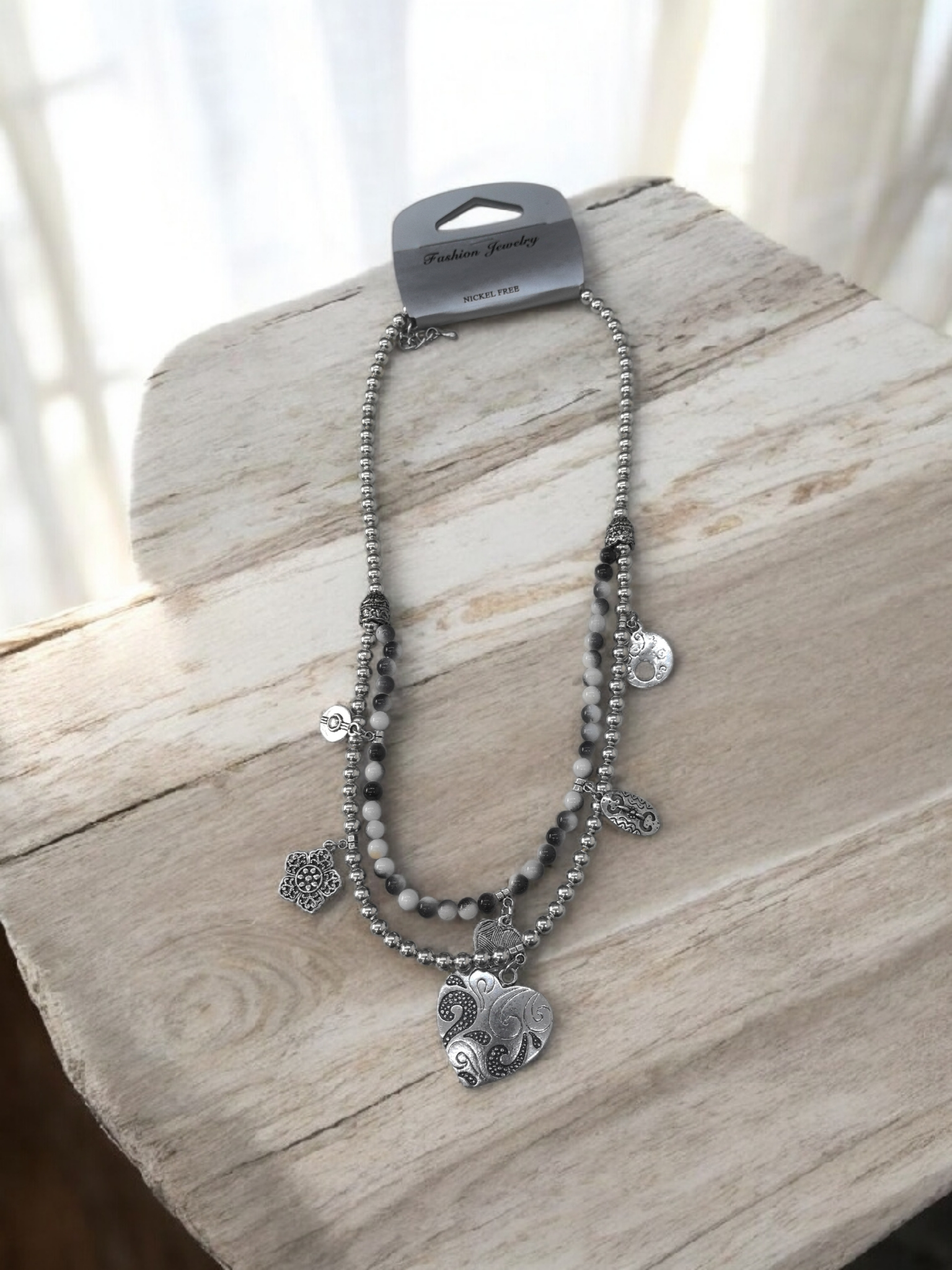 Collier sautoir fantaisie double (x4)