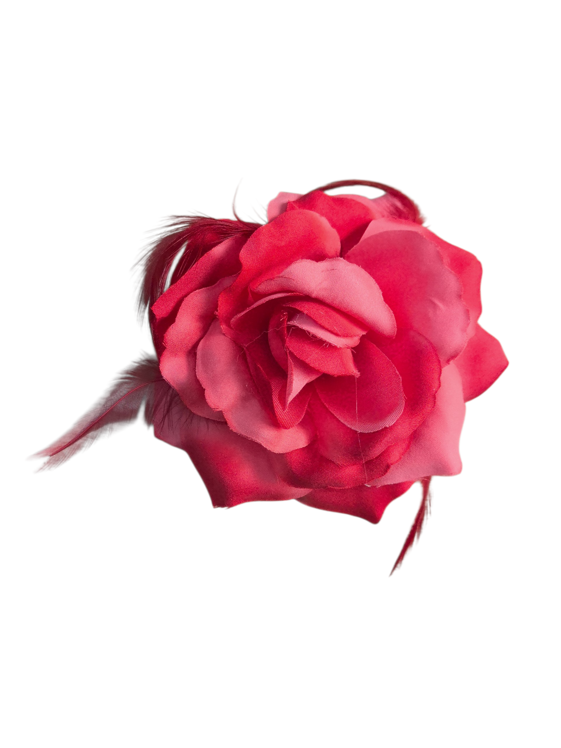 Barrette fleur avec plumes – épingle de corsage + élastique + pince (x12)
