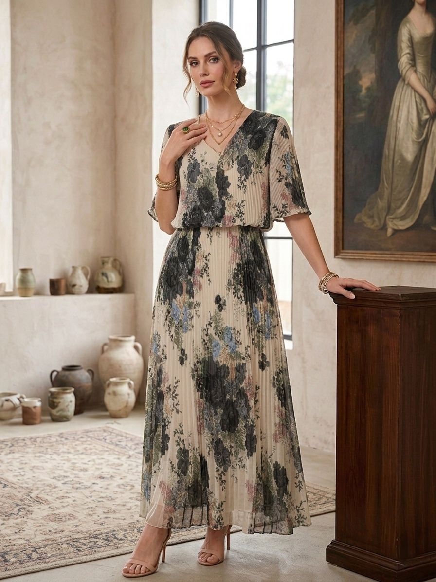 Robe Plissé Imprimée (x4）