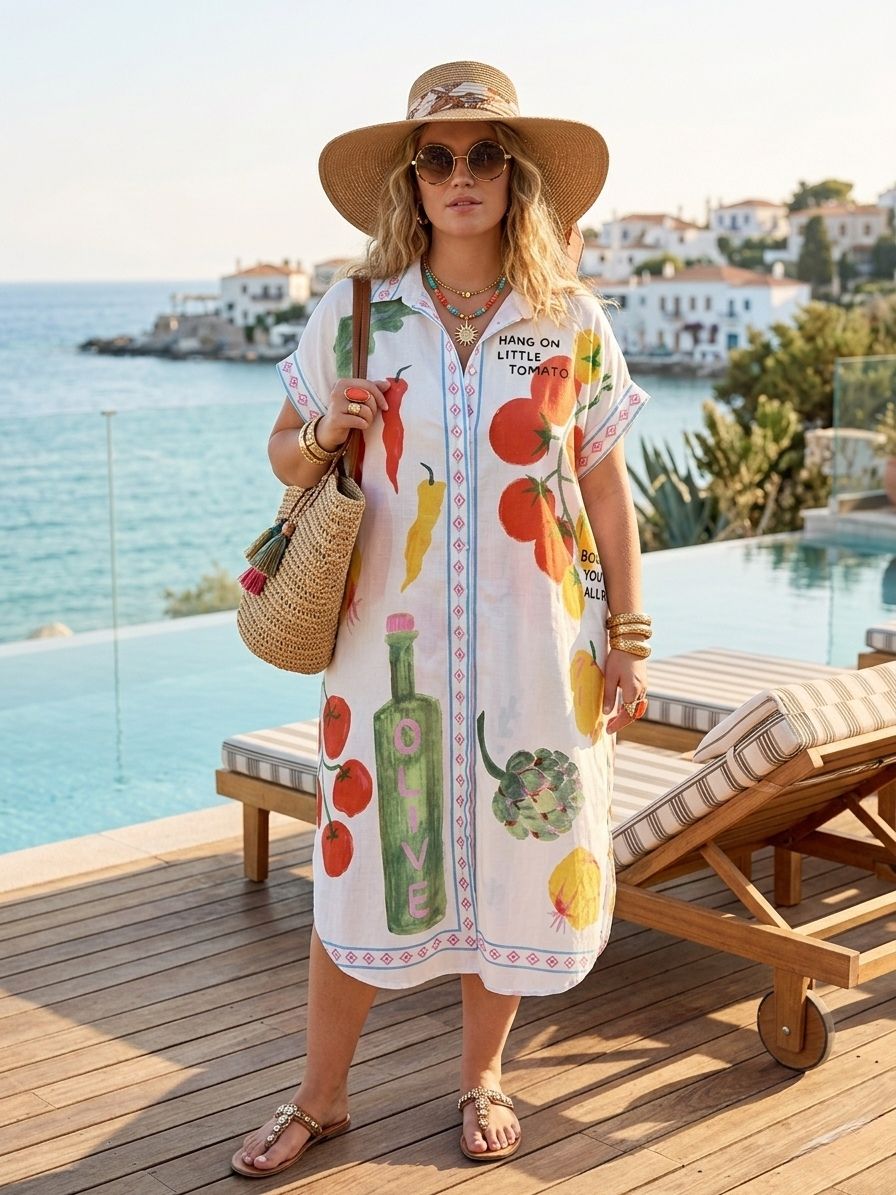 Robe Chemise Longue Imprimée Graphique OverSize (x4)