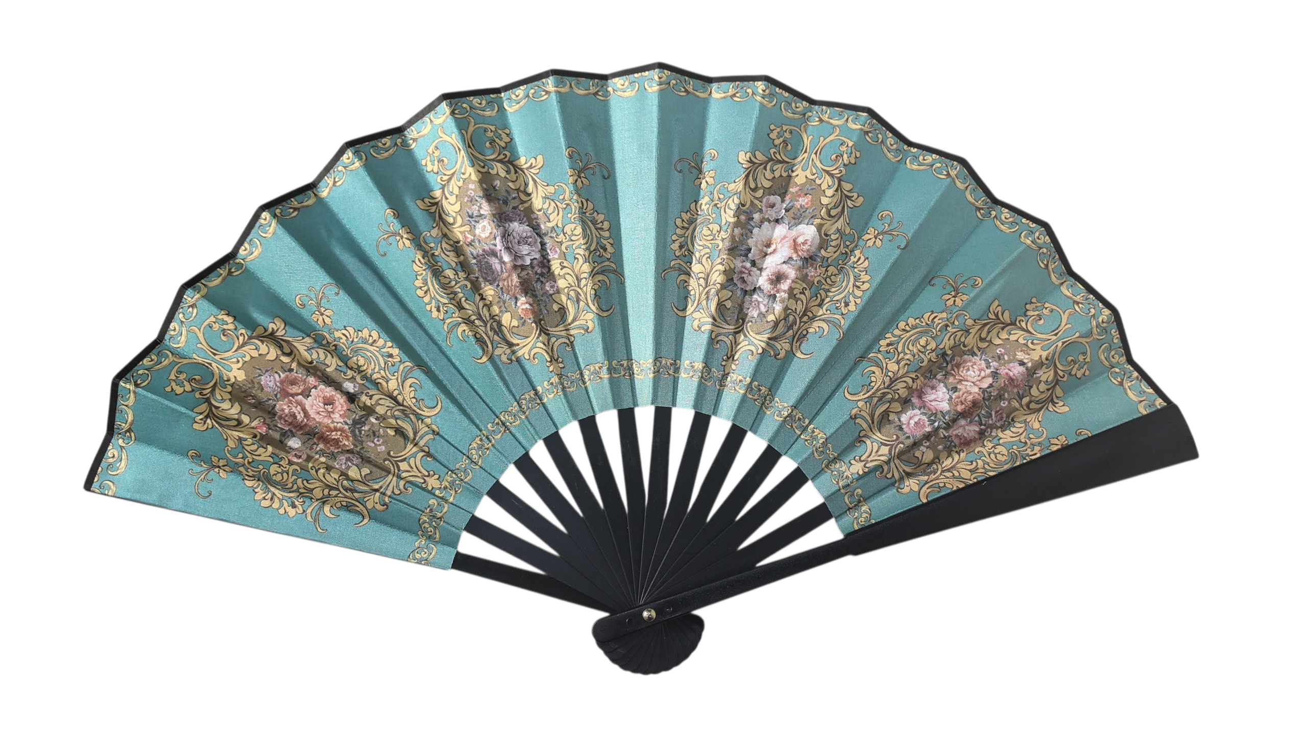 Éventail Pliant Style Baroque Français - Motifs Floraux  Dorés (x12)#28