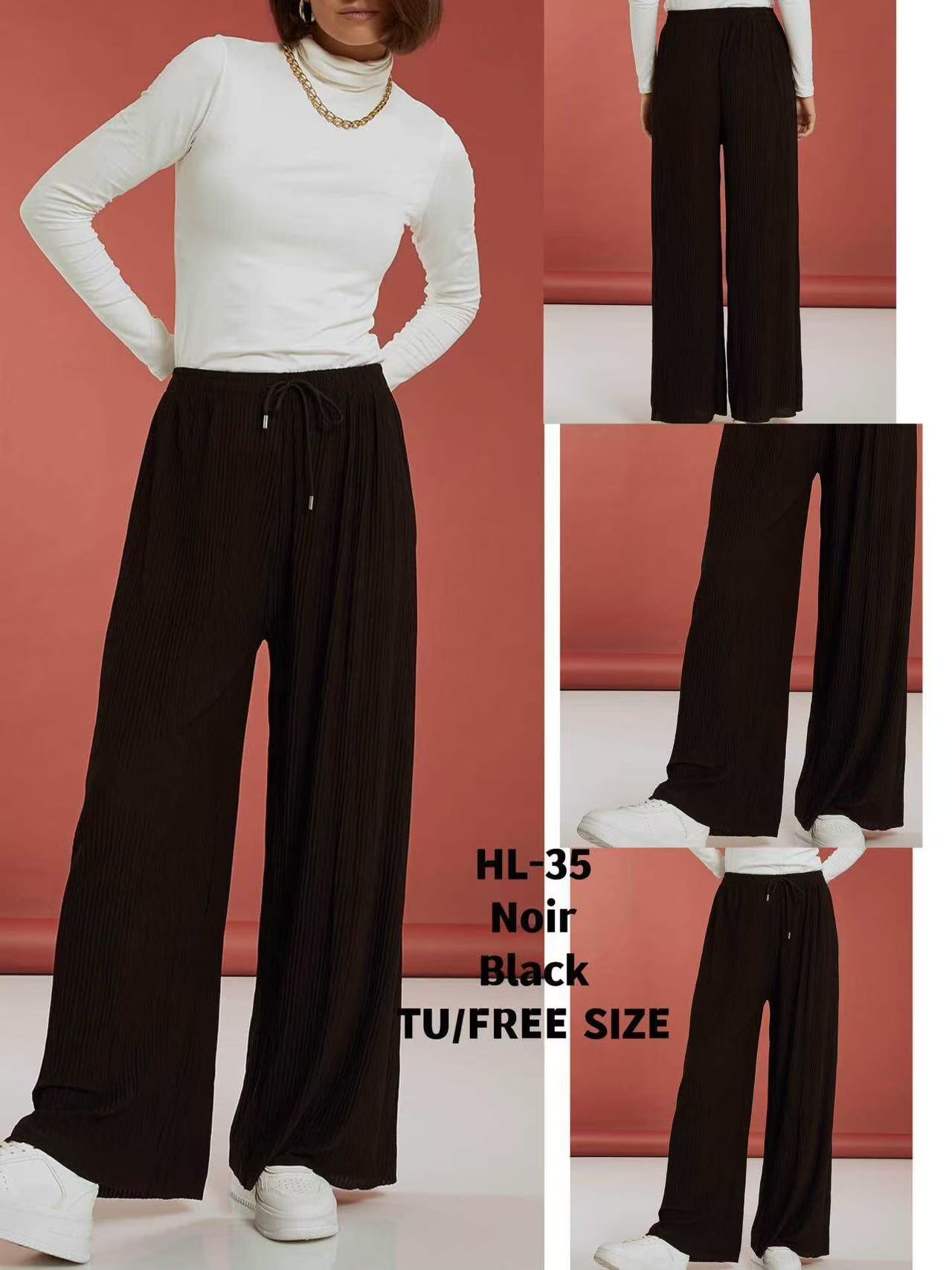 Pantalon fluide droit uni noir (x12)#35
