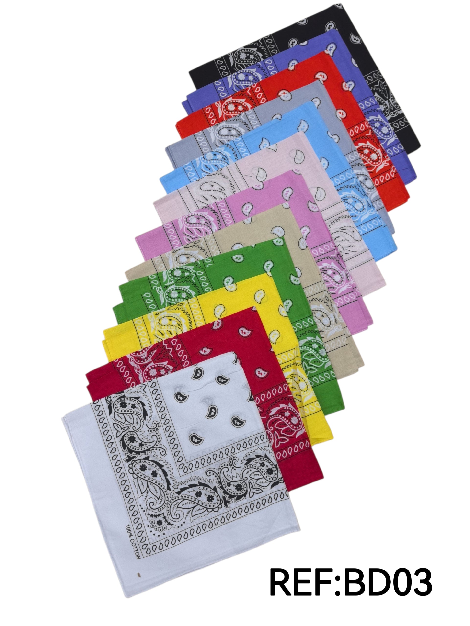 Bandana 100% coton Motif Paisley - paquet couleurs mélangés (x12)