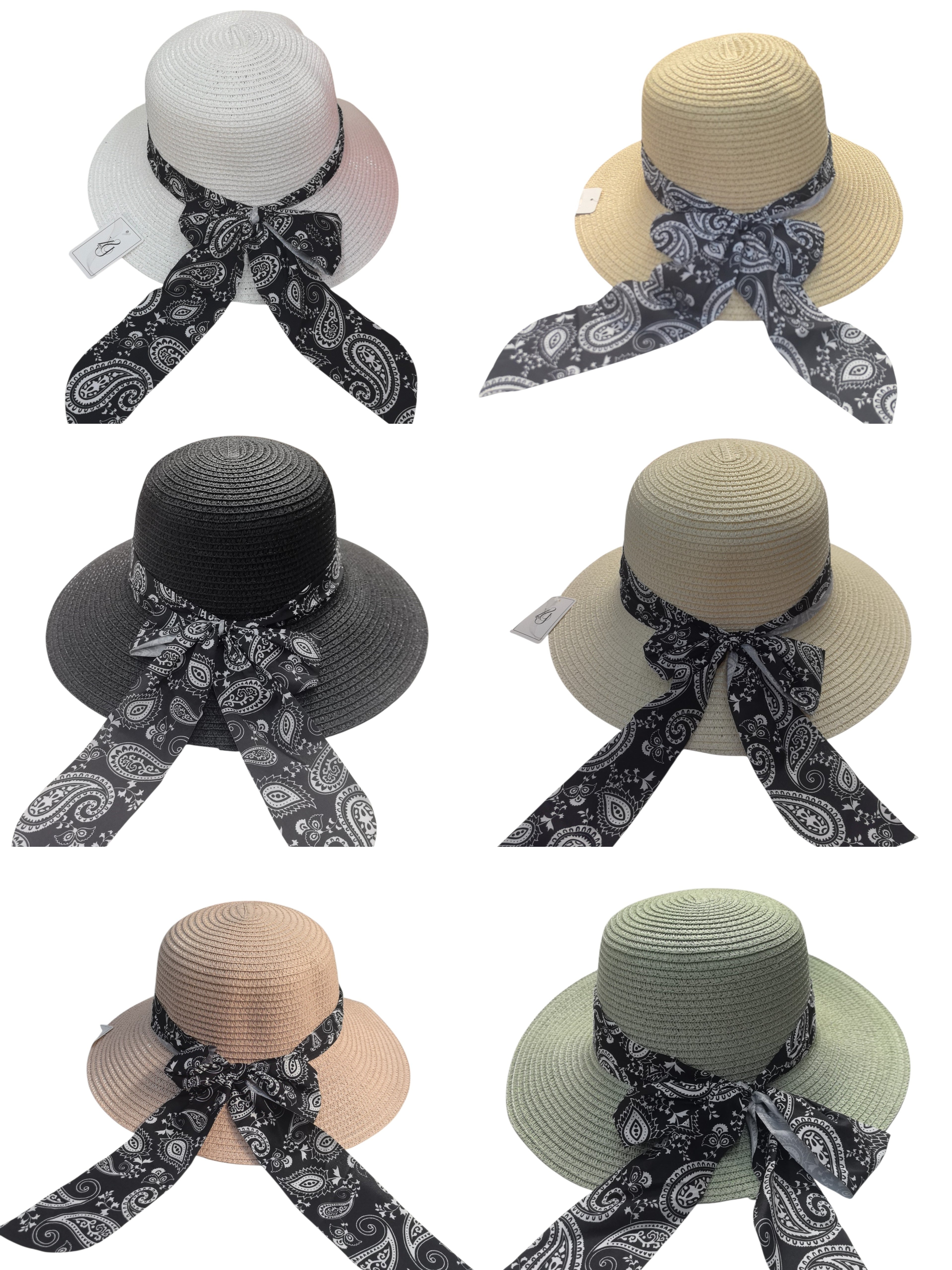 Chapeau paille ruban motif Paisley(x12)#08