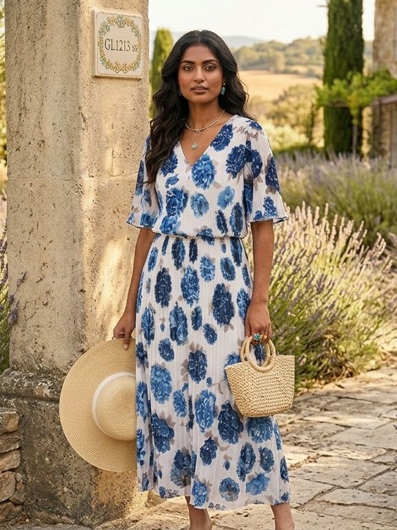 Robe Plissé Imprimée (x6）