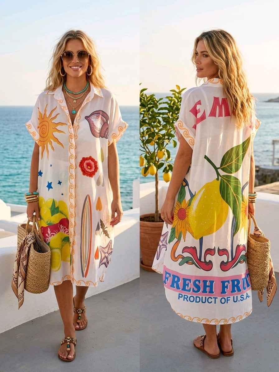 Robe Chemise Longue Imprimée Graphique (x4)