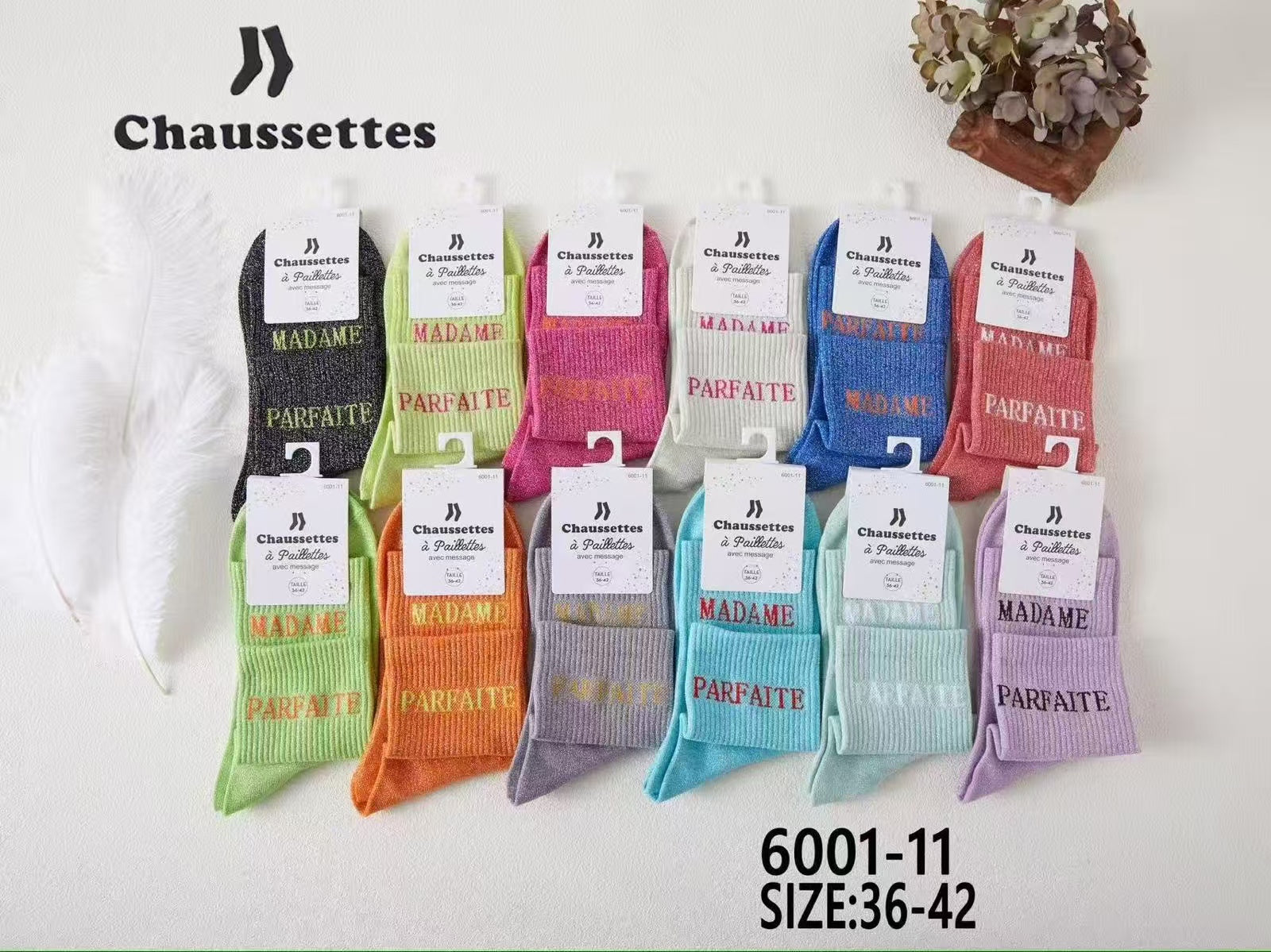 chaussette paillettes avec message(×12)6001