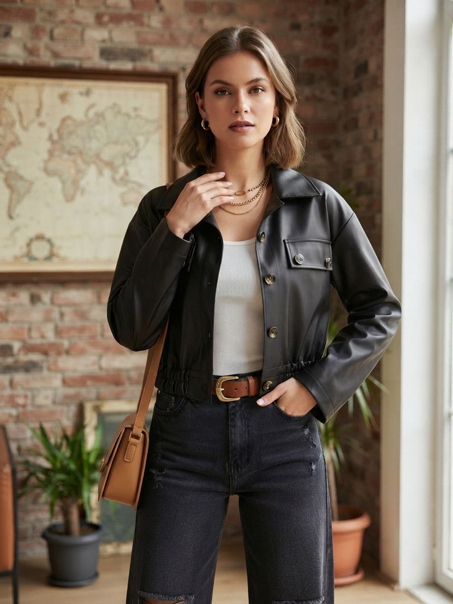 Veste Courte En Cuir, Base ajustable par cordon de serrage coulissant (x6)