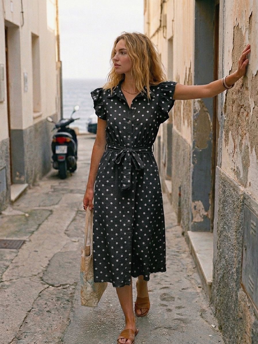 Robe Mi-Longue Fluide à Pois (x6)