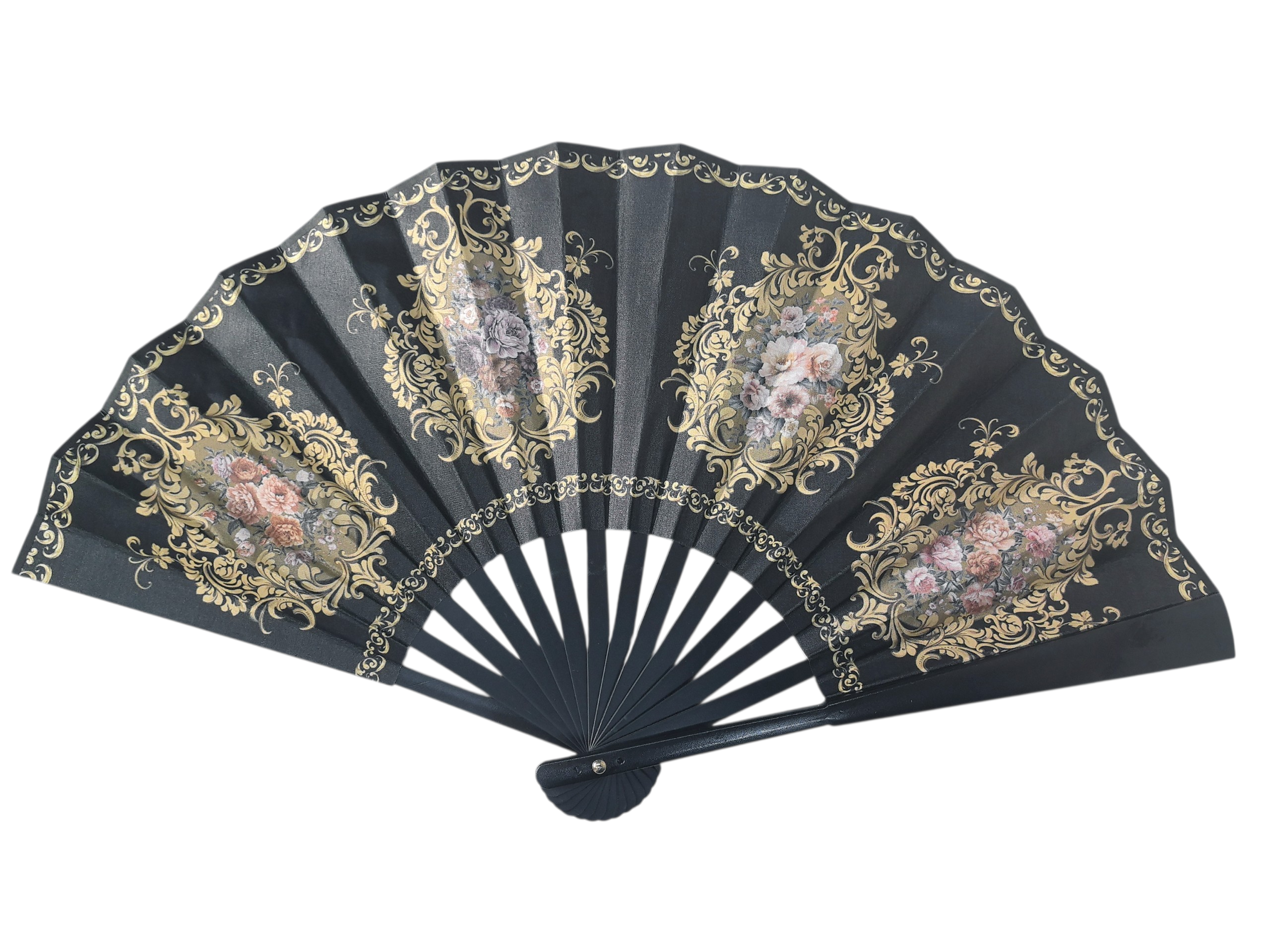 Éventail Pliant Style Baroque Français - Motifs Floraux  Dorés (x12)#28