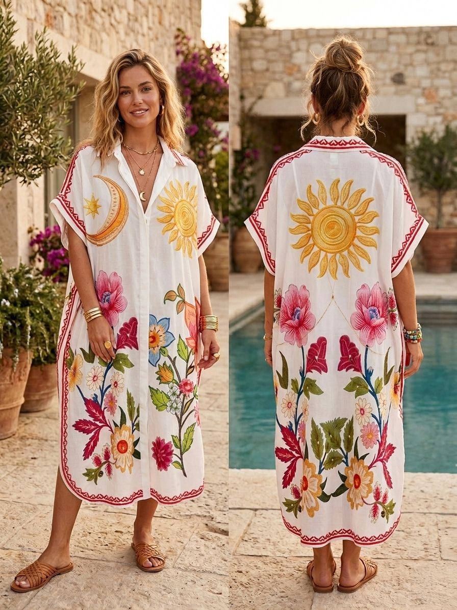 Robe Chemise Longue Imprimée Graphique (x4)