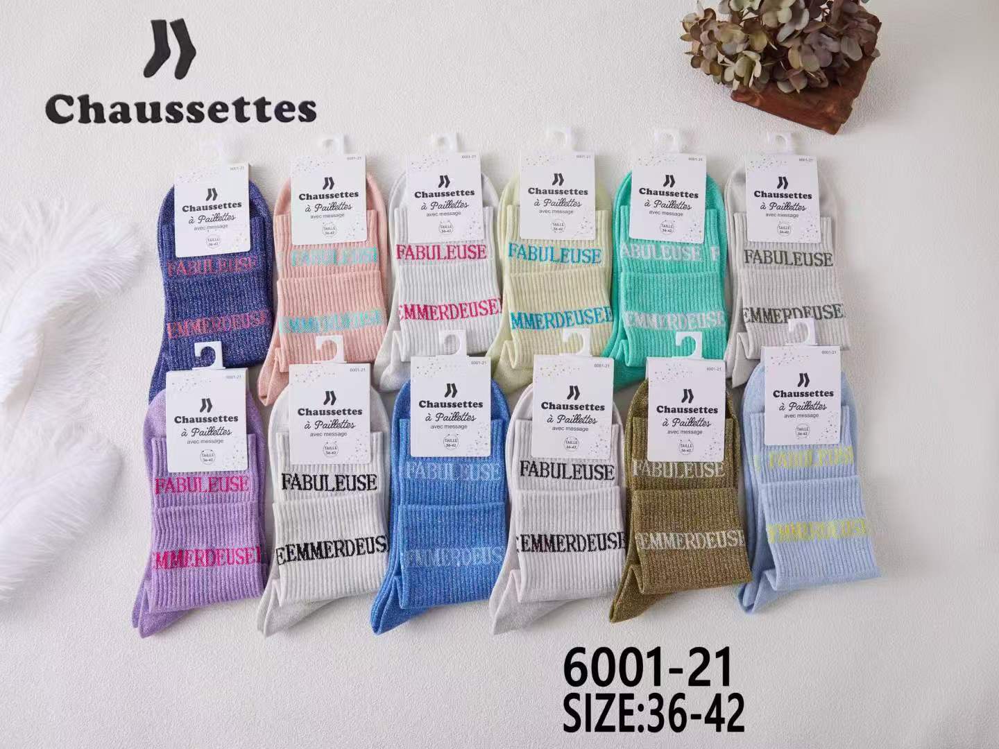 chaussette paillettes avec message(×12)6001