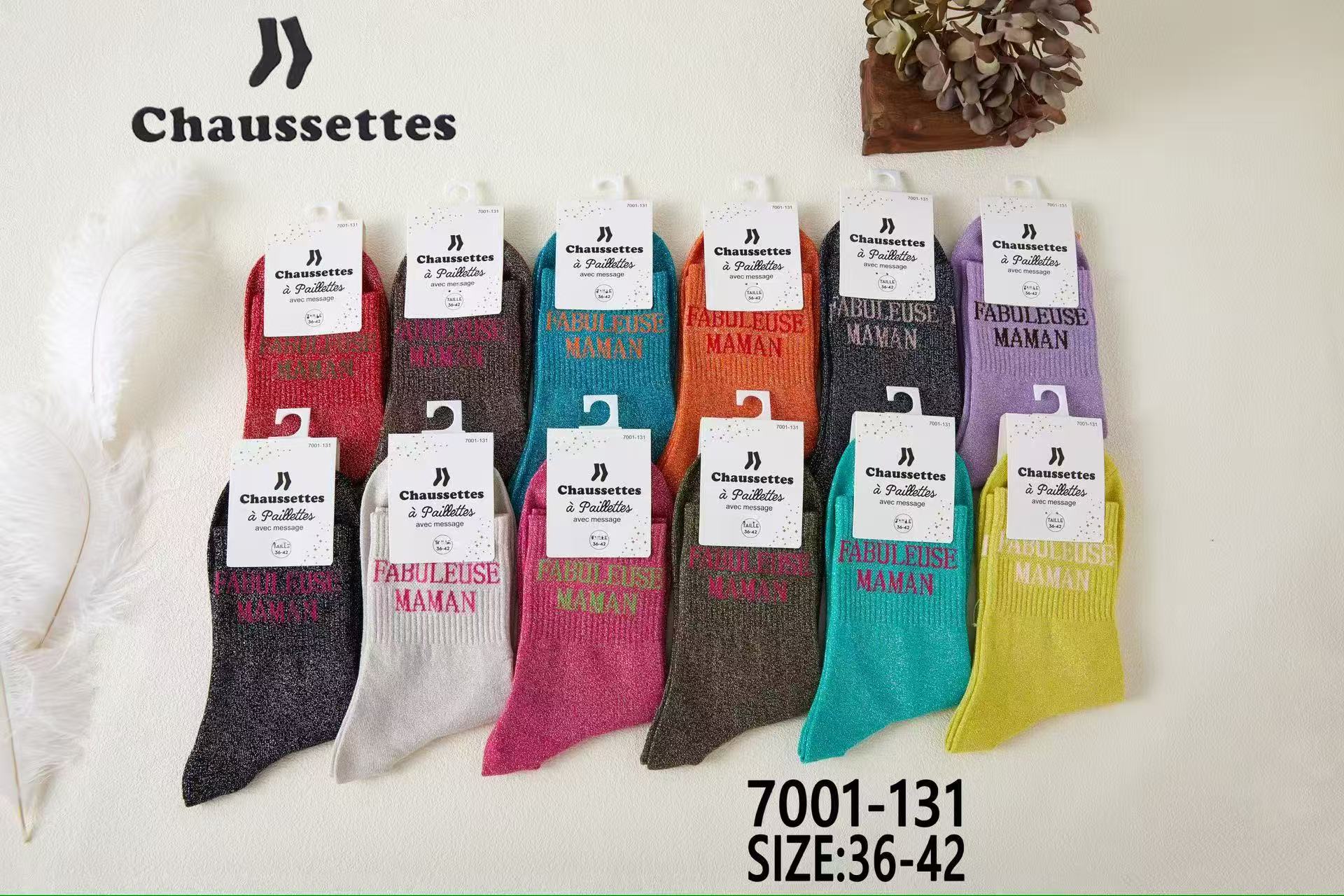chaussette paillettes avec message(×12)7001