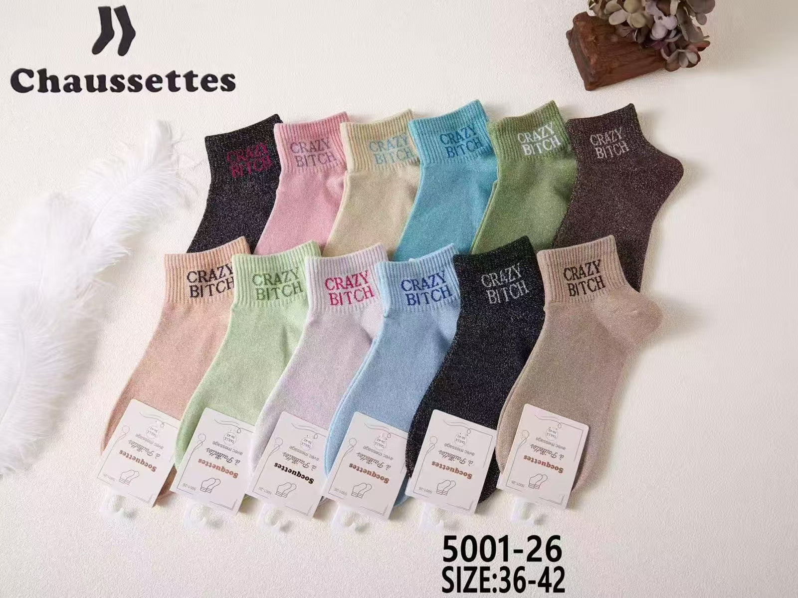 chaussette paillettes avec message(×12)5001