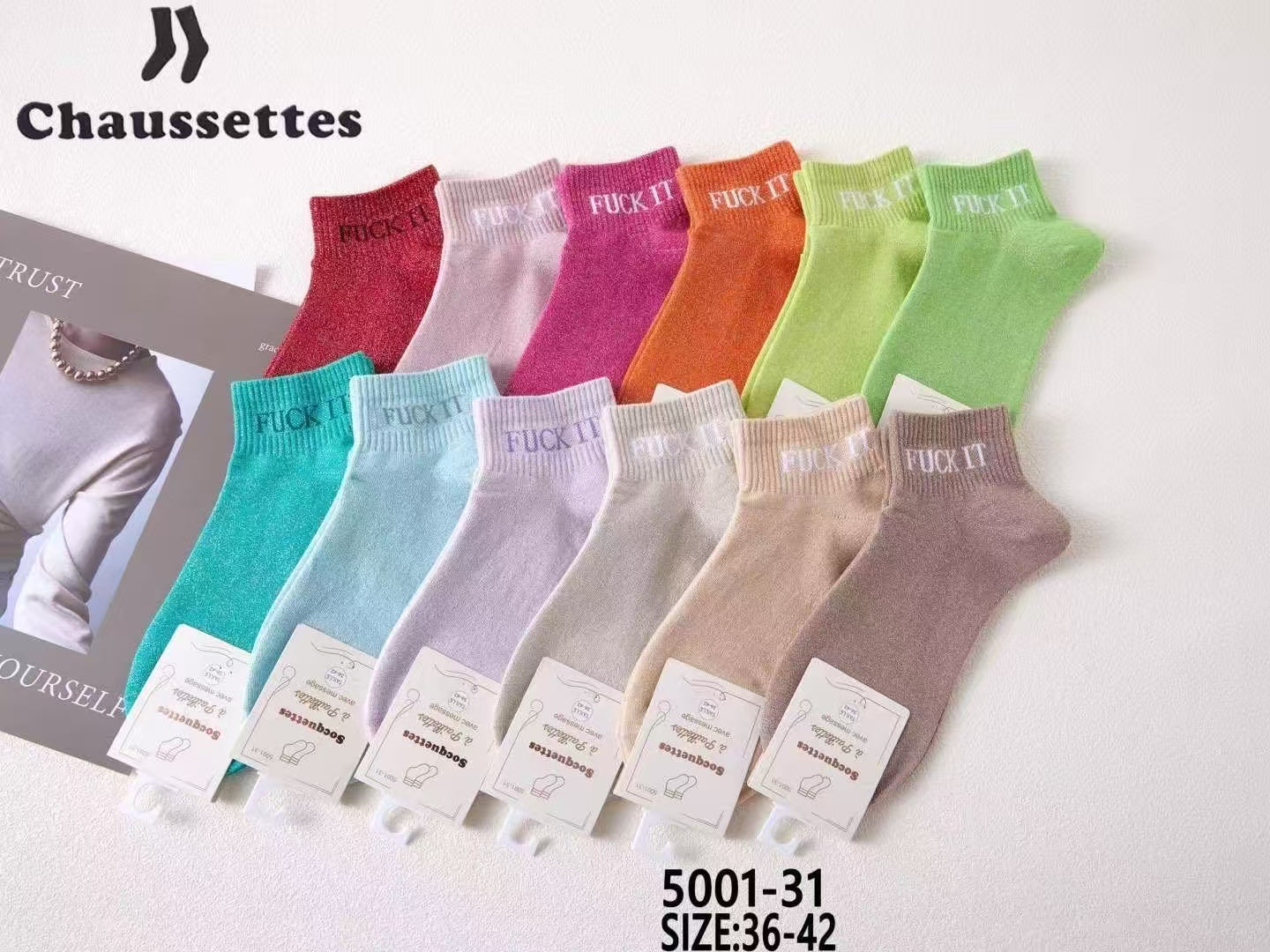 chaussette paillettes avec message(×12)5001