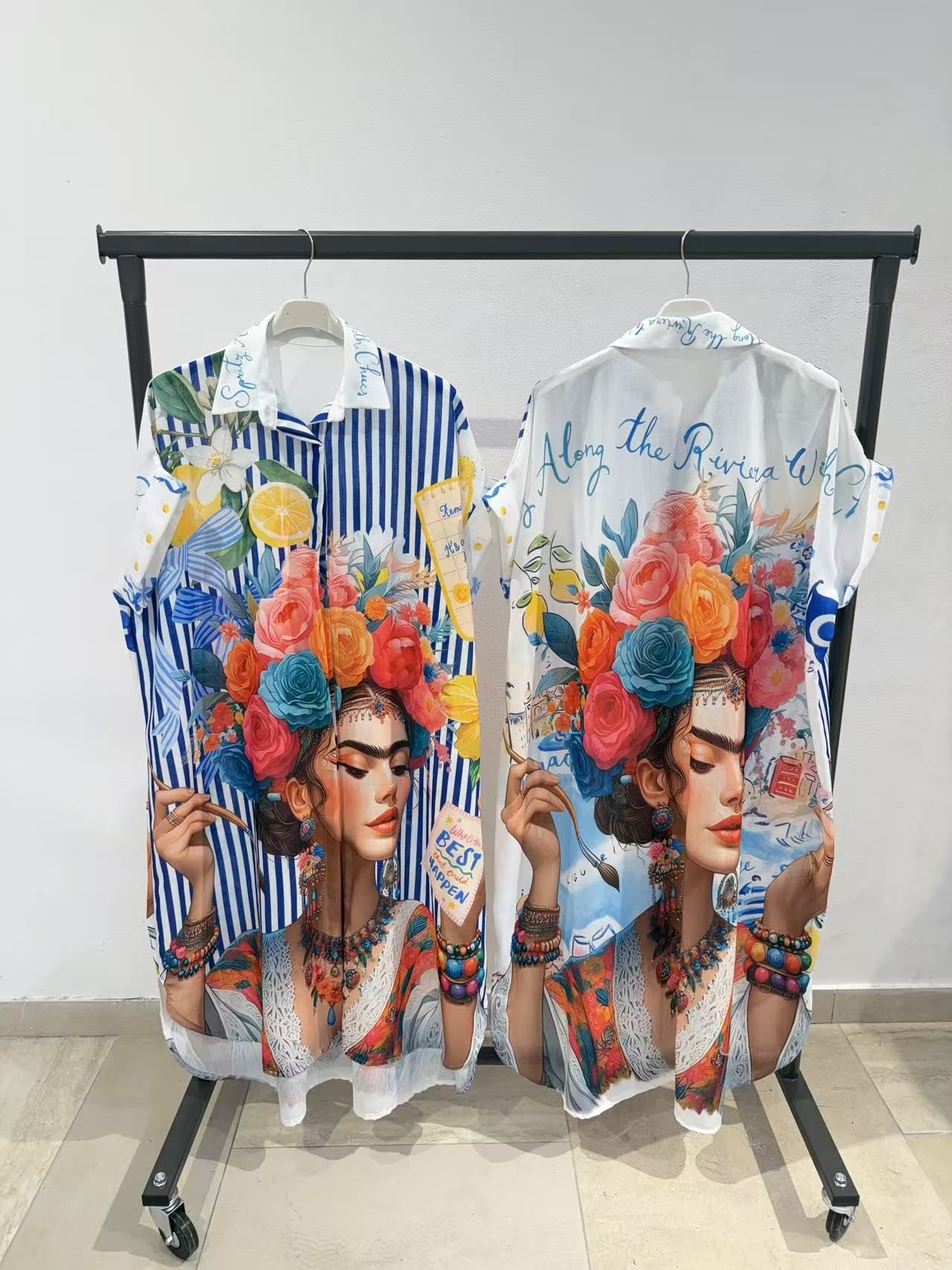 Robe Chemise Longue Imprimée Graphique OverSize (x4)