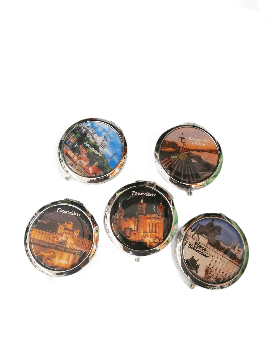 LOT DE 12 - miroirs  poche motif Lyon       1,20€/unité | Grossiste-pro