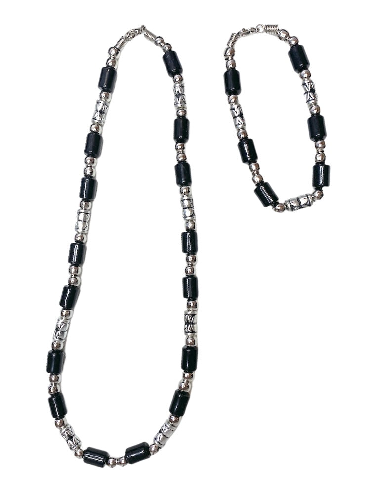 Men's black hourglass necklace + bracelet (x6)