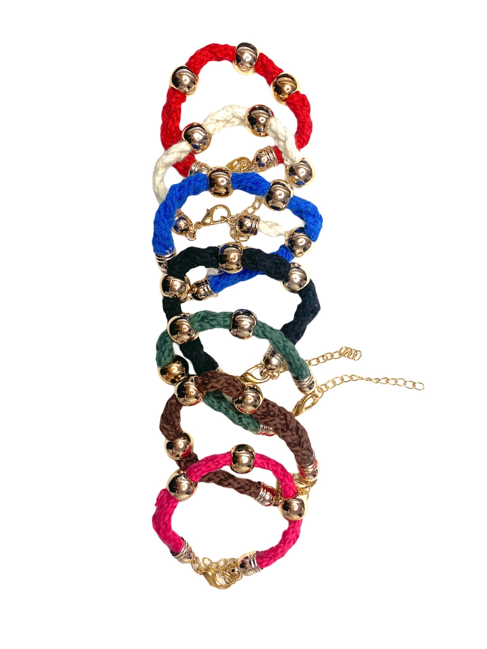 Bracelet tissu tresse boule couleurs mélangées (x12)