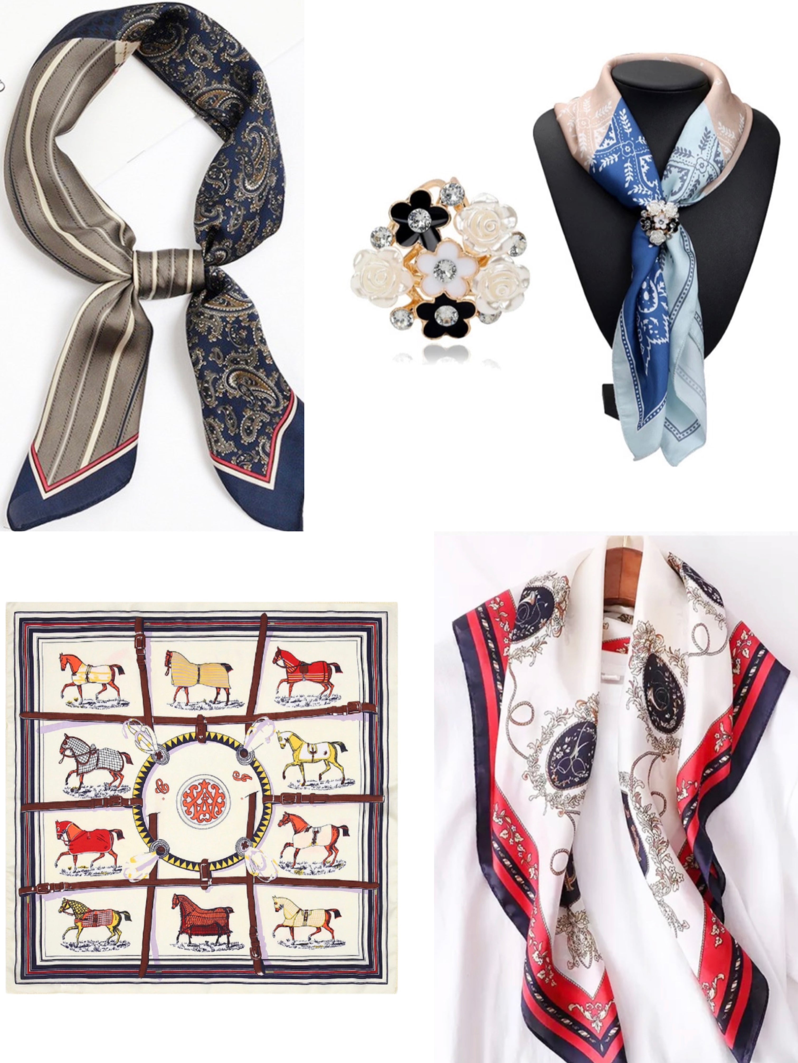 MAXI-LOT (x24) Mixed square silk + scarf jewelry (1 FREE DISPLAY BUST)