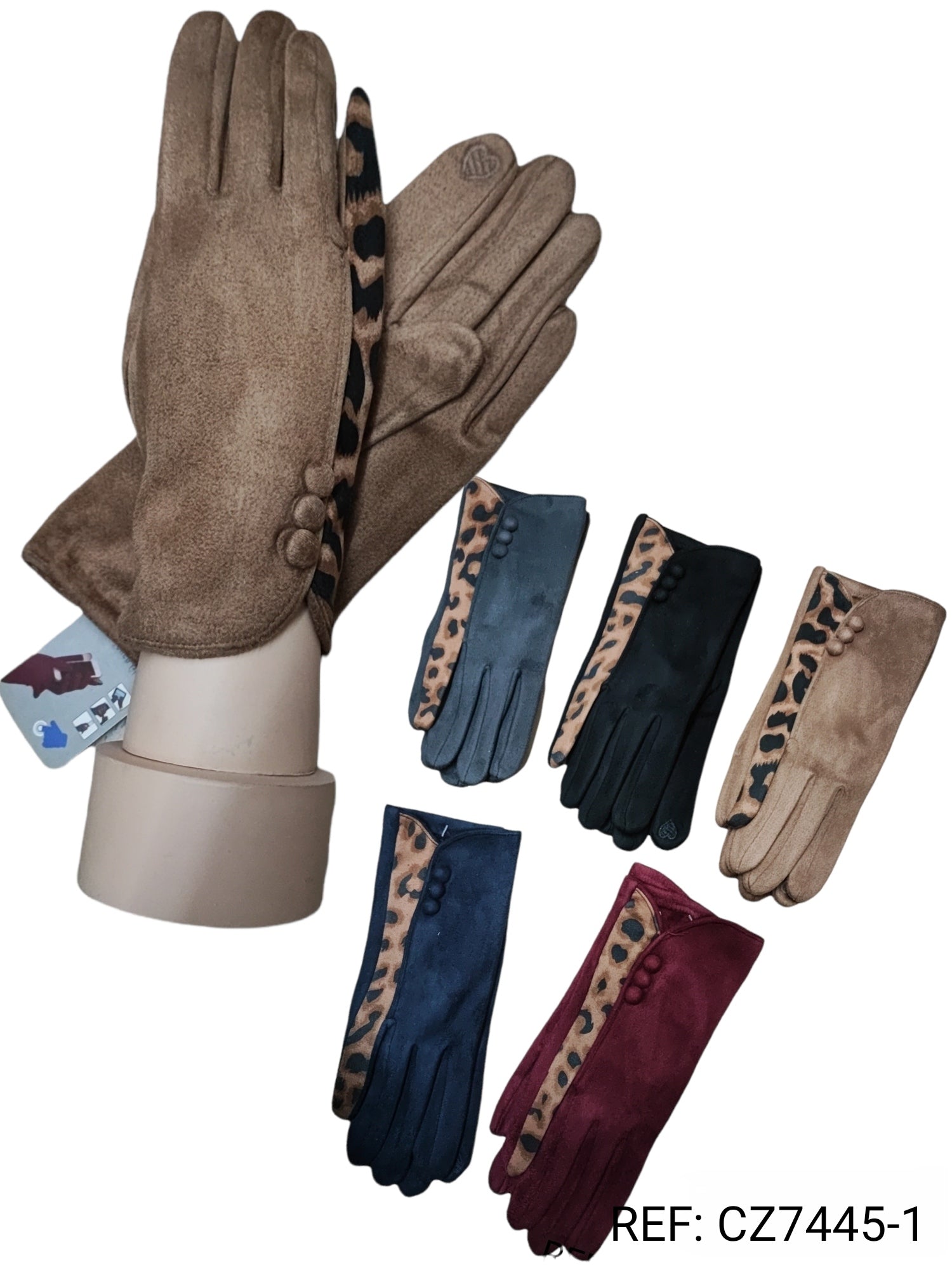 Gants tactiles motif léopard doublure (x12)