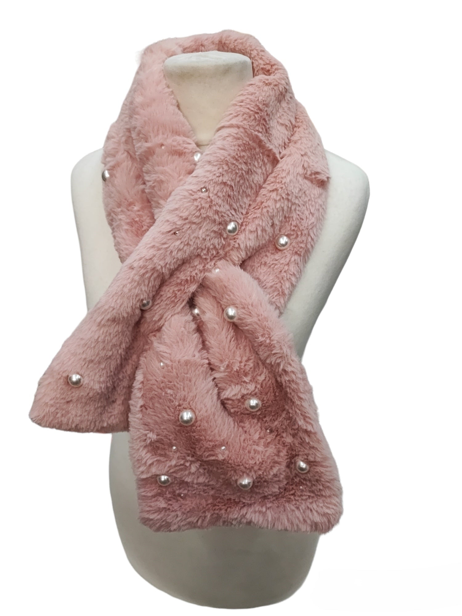 Faux fur comforter scarf with inlaid pearls (x12)