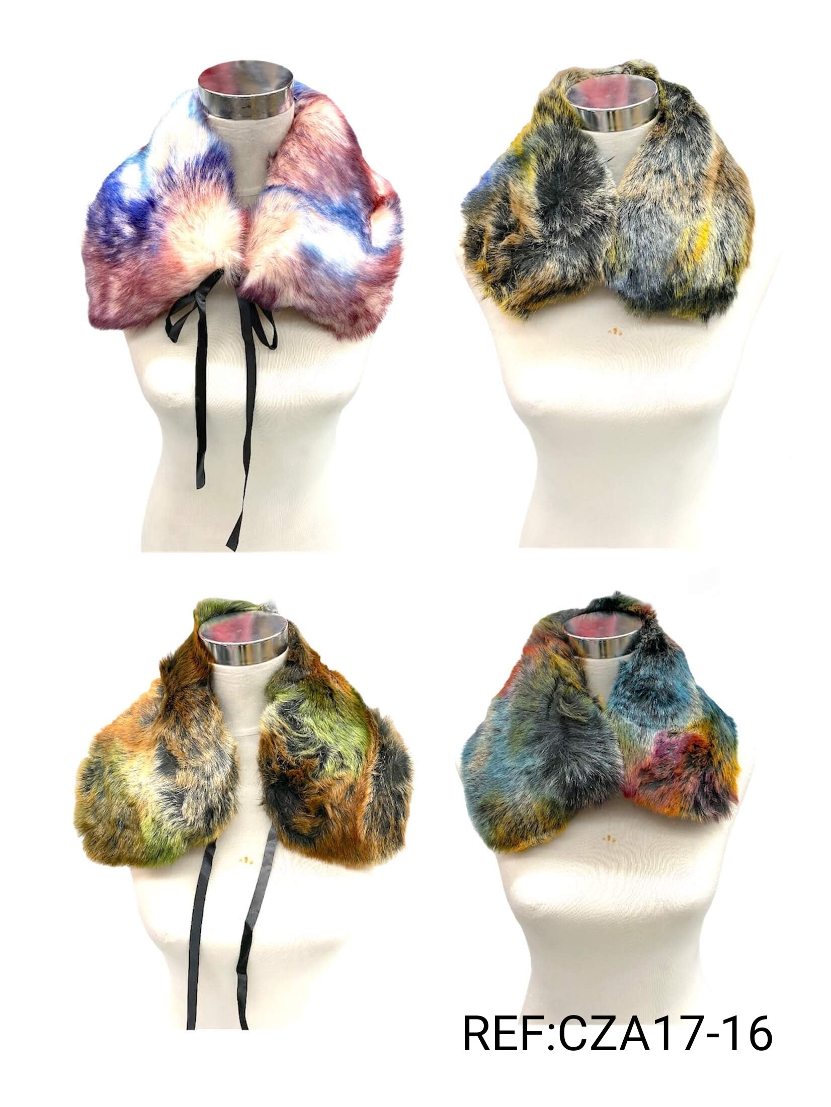 Faux fur collar with mixed color string (x6)