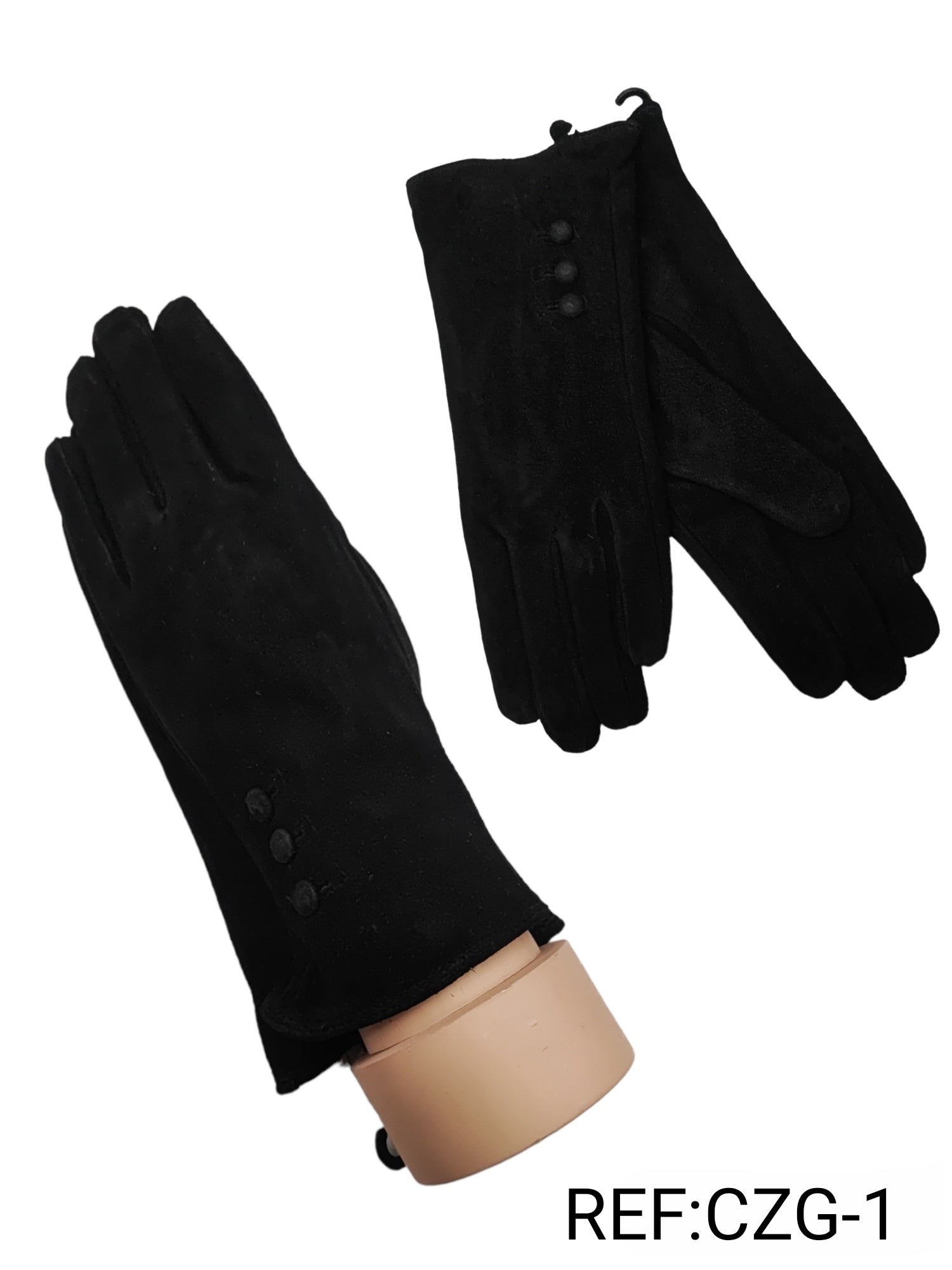 Black suede leather gloves with lining (x6)