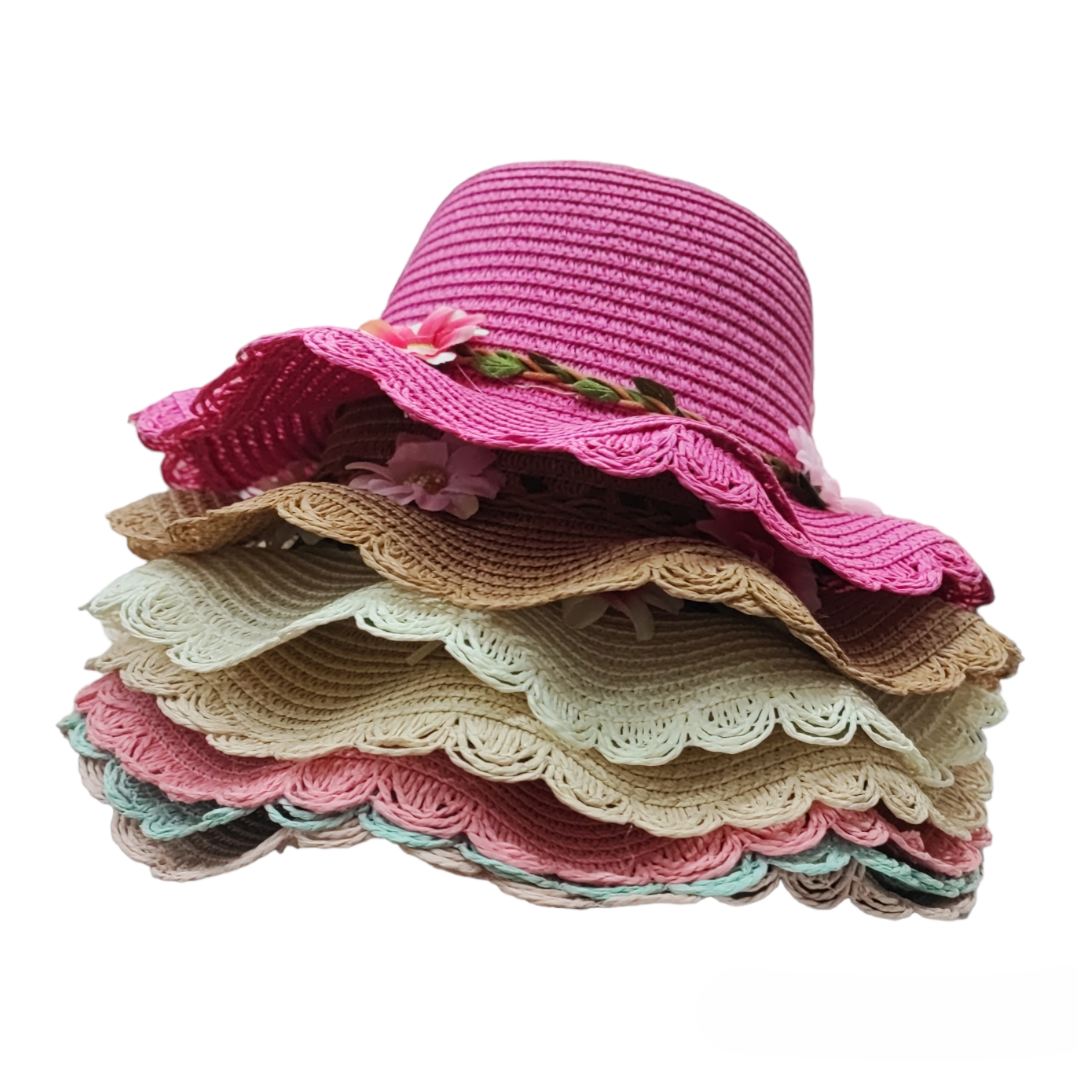 Chapeaux de paille taille enfant motif  fleur (x12)