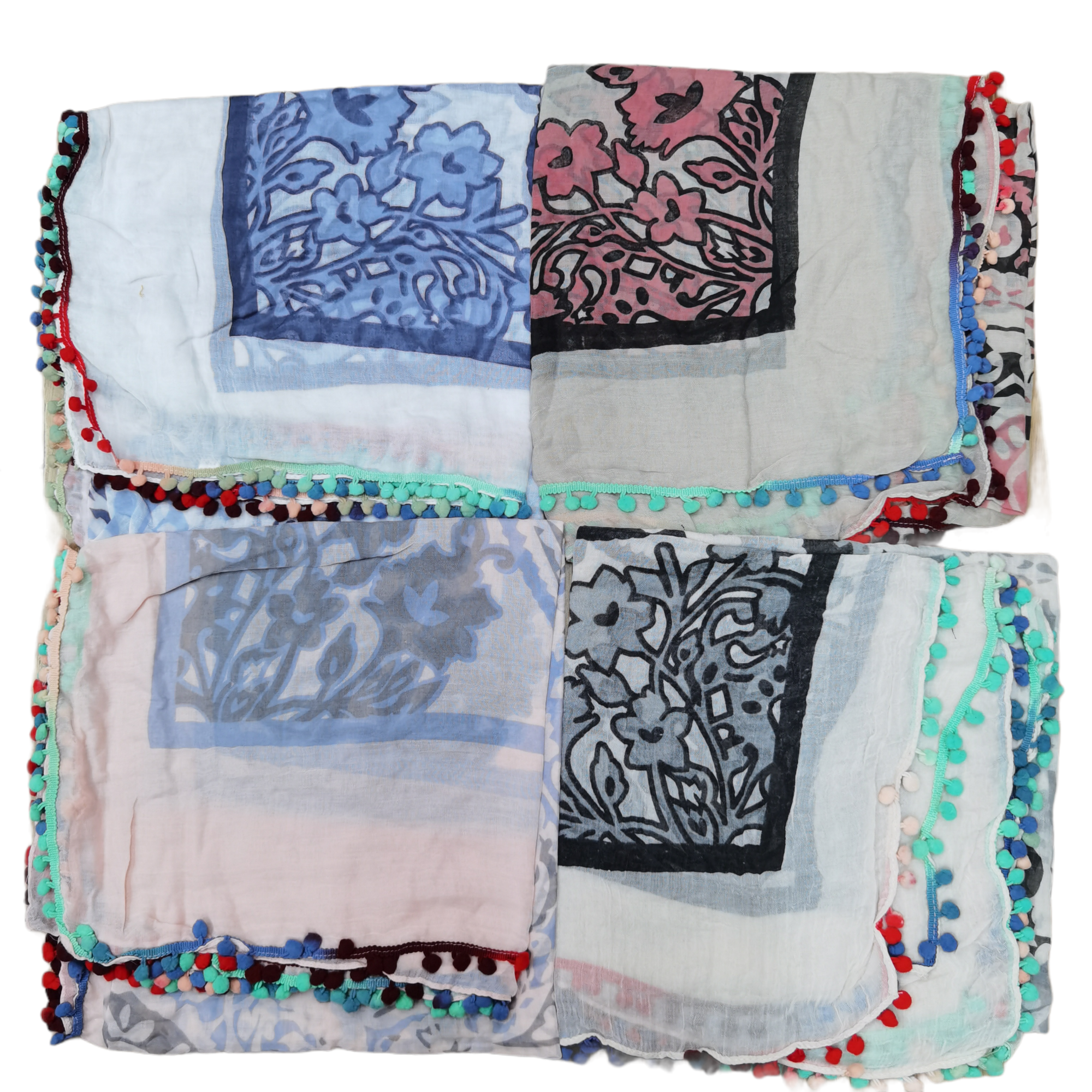Écharpe foulard pompon couleurs mélangées (x6)