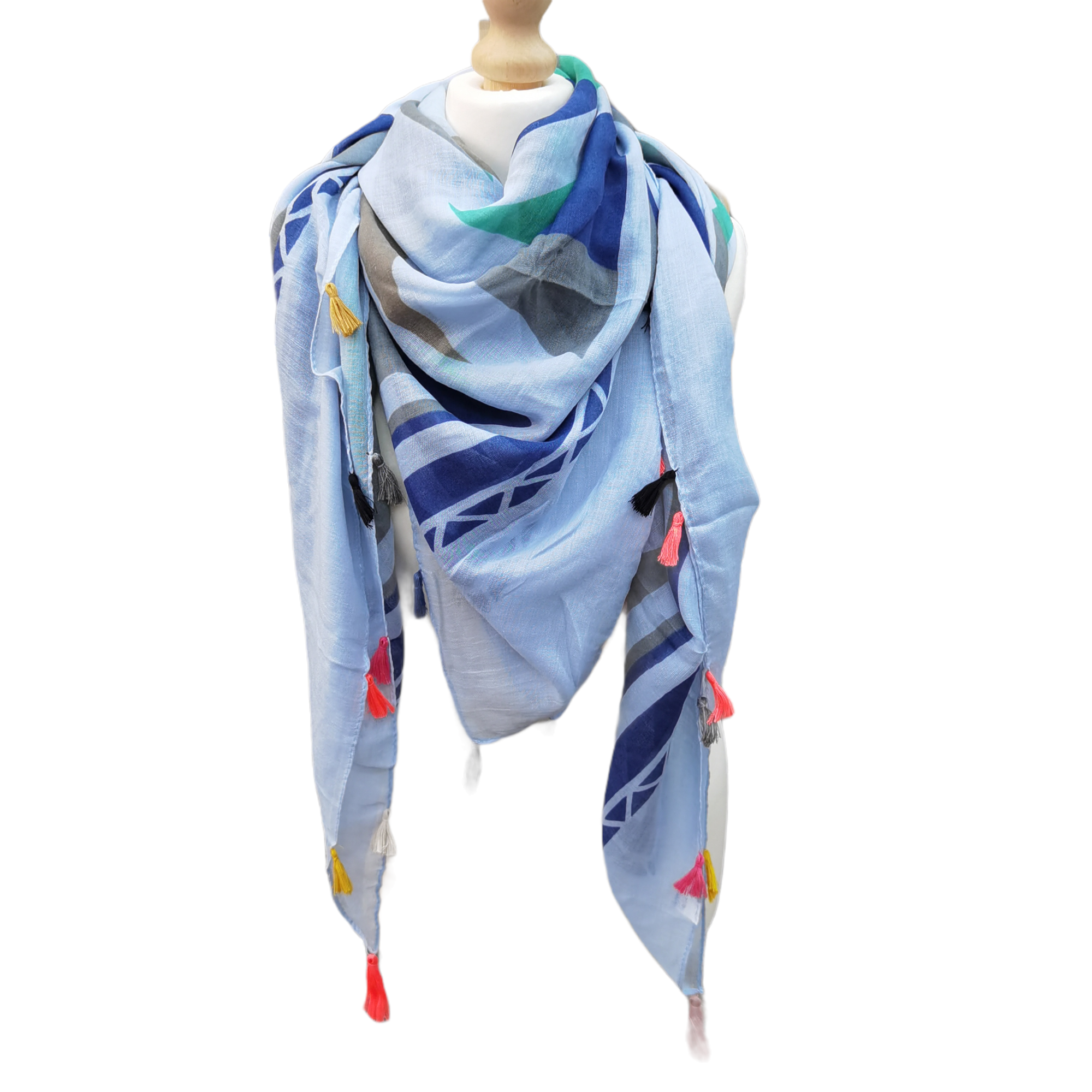 Écharpe foulard pompon  couleurs mélangées (x6)