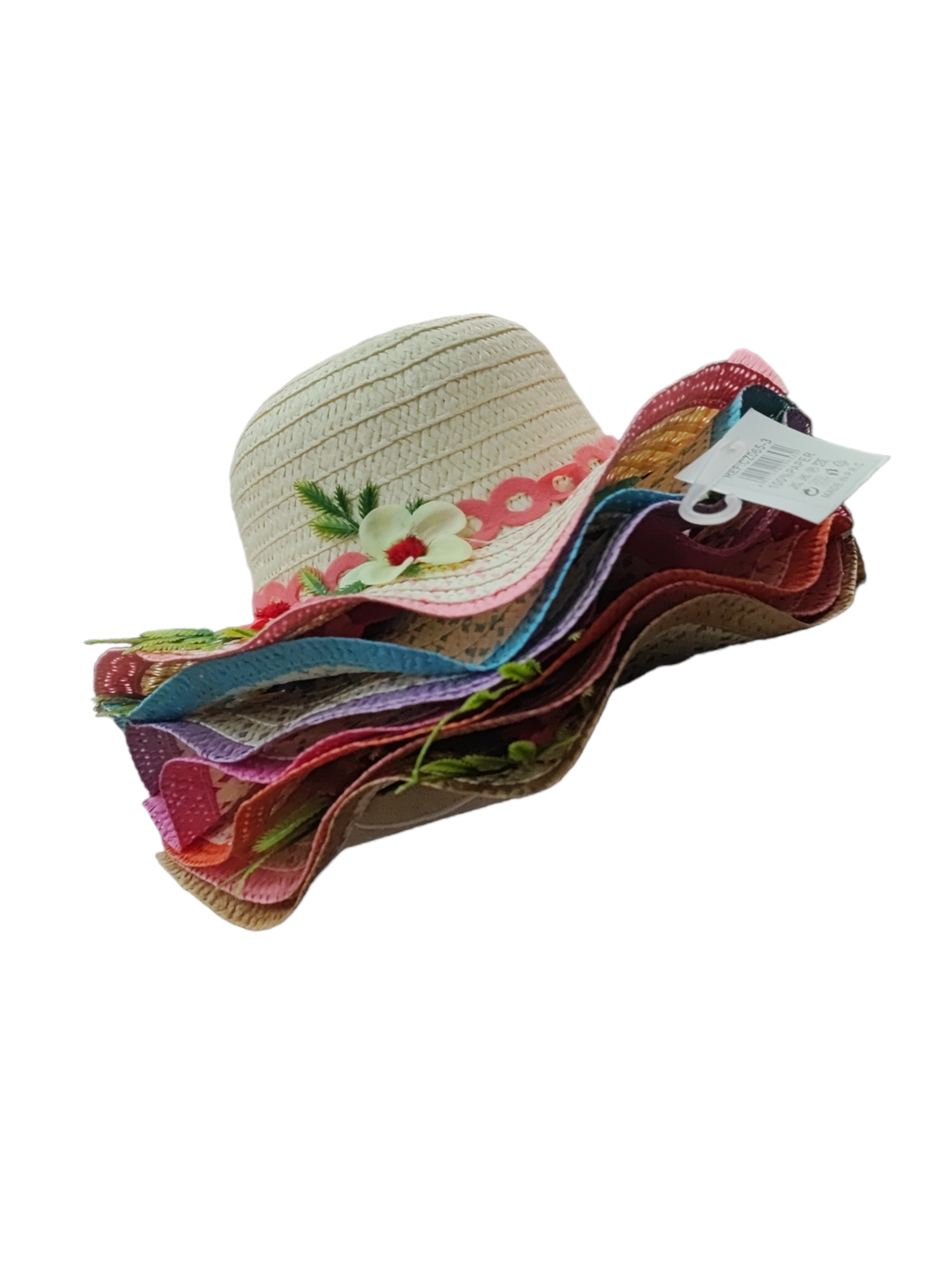 Chapeaux de paille enfant  motif fleurs (x12)