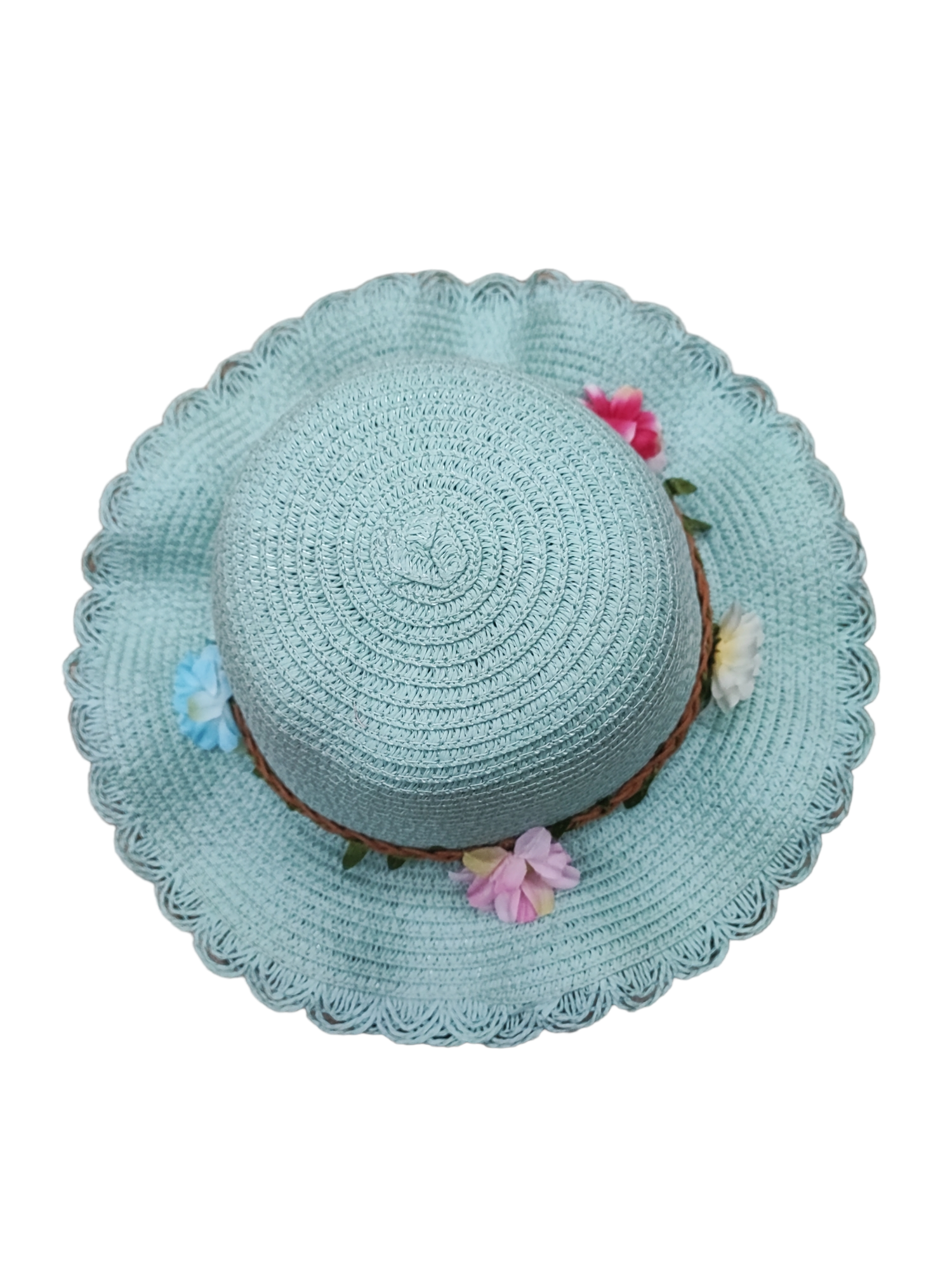 Chapeaux de paille taille enfant motif  fleur (x12)