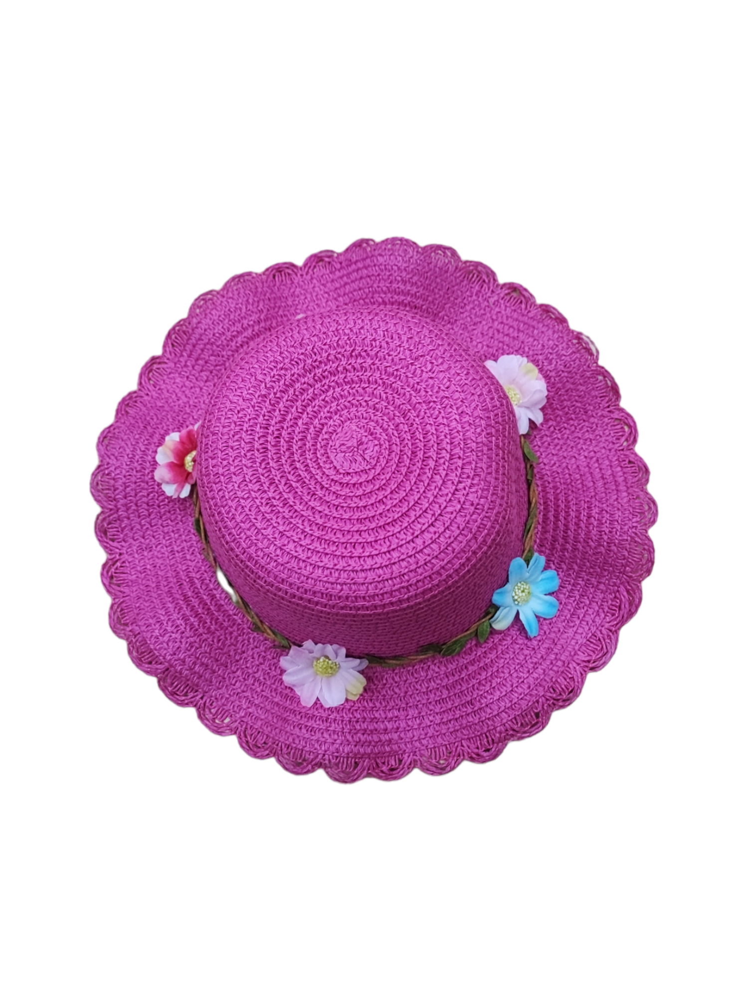 Chapeaux de paille taille enfant motif  fleur (x12)