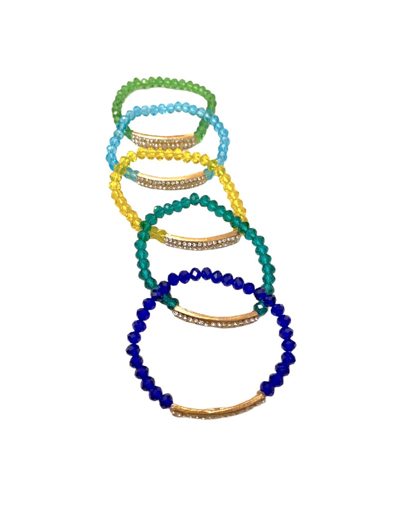 Bracelet fantaisie perles couleurs mélangées rectangle #BF36 (x12)