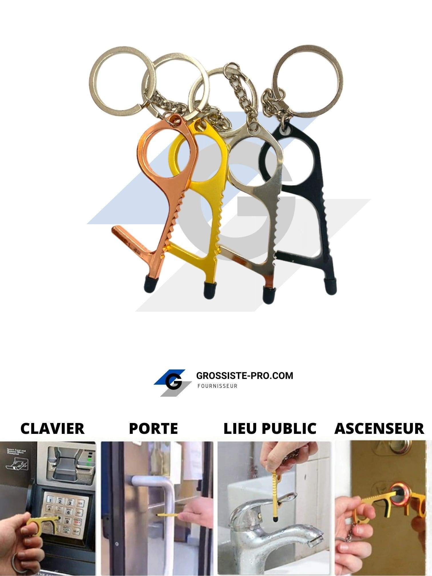 ANTI-COVID19 - Porte-clé "sans-contact" forme simple       (x12) 1,50€/unité | Grossiste-pro
