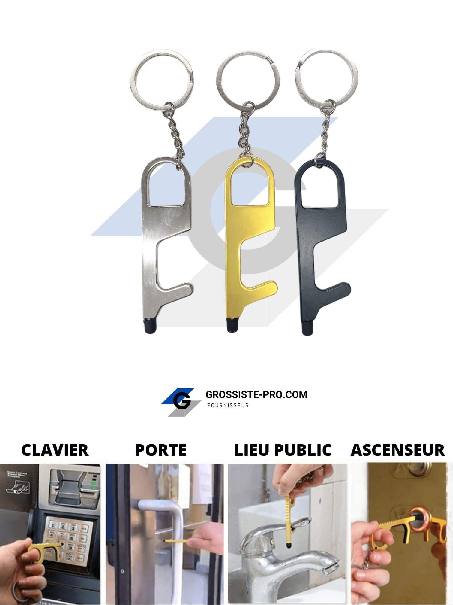 ANTI-COVID19 - Porte-clé "sans-contact" #PCOV03 (x12) 1,50€/unité | Grossiste-pro