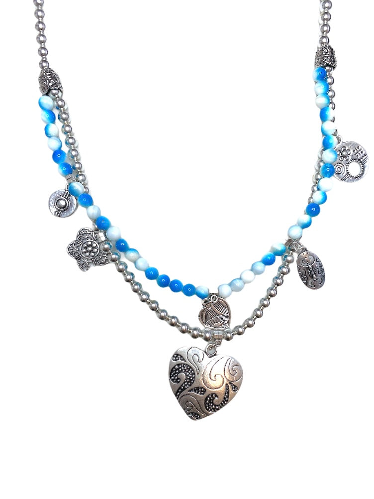 Fancy double blue long necklace