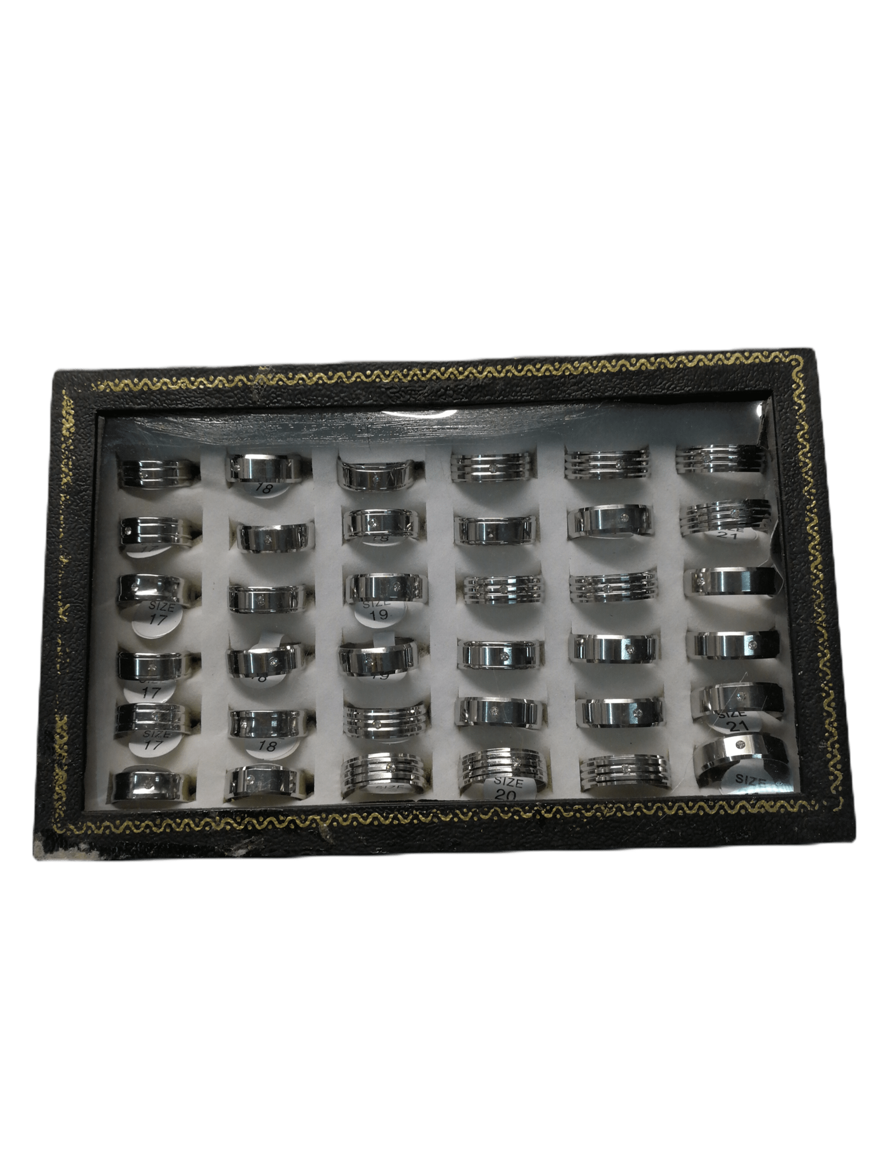 Boîte bagues homme acier inox (x36)    1,00€/unité | Grossiste-pro