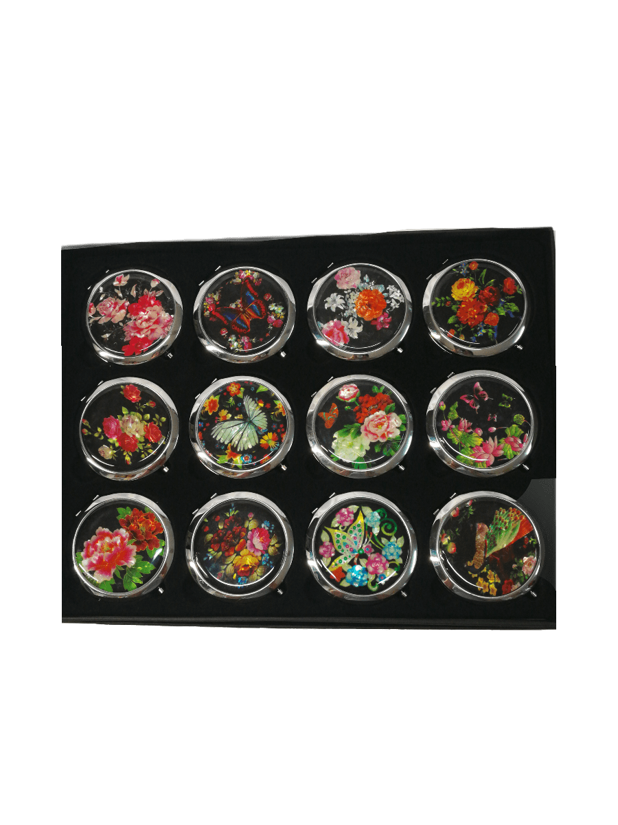 LOT DE 12 - miroirs  poche motif fleurs       1,20€/unité | Grossiste-pro